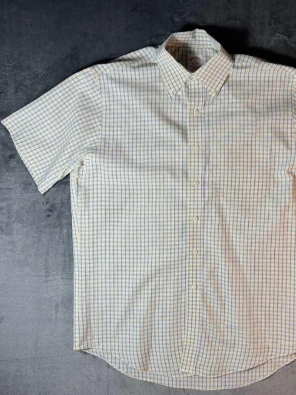 Brooks Brothers Short Sleeve Yellow and Blue Plaid M The Original Polo Shirt